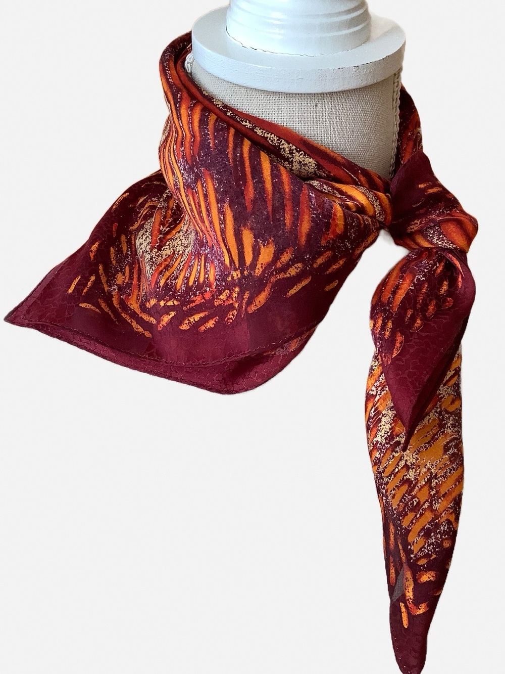 Jones New York Maroon Orange Animal Print Neck Scarf Square Metallic Gold